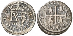 1627. Felipe IV. Segovia. P. 1/2 real. (AC. 620). 1,75 g. Acueducto de dos arcos. MBC-/BC+.