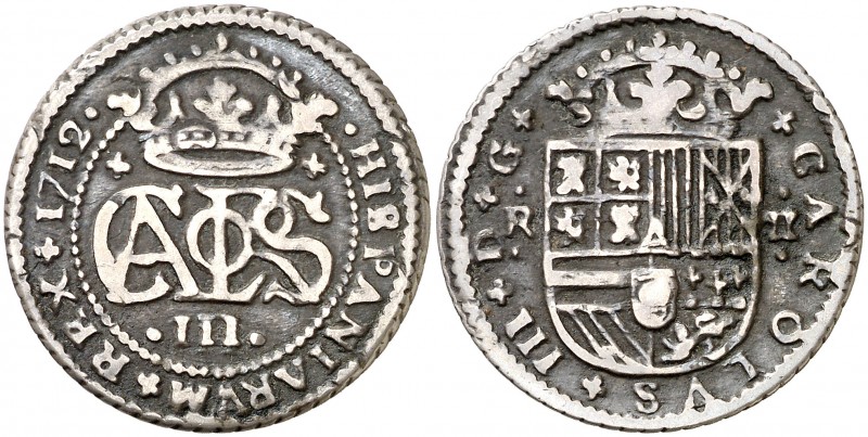 1712. Carlos III, Pretendiente. Barcelona. 2 reales. (AC. 33). 4,90 g. MBC-.