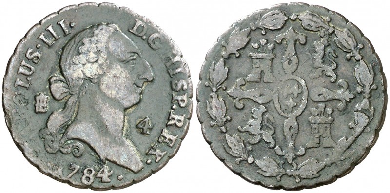 1784. Carlos III. Segovia. 4 maravedís. (AC. 63). 4,90 g. BC+.