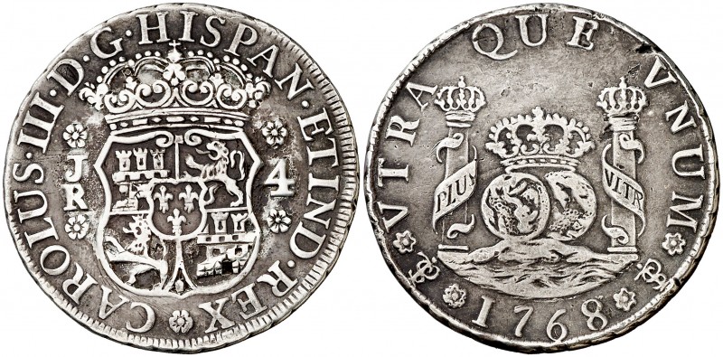 1768. Carlos III. Potosí. JR. 4 reales. (AC. 923). 13,09 g. Columnario. Pátina a...