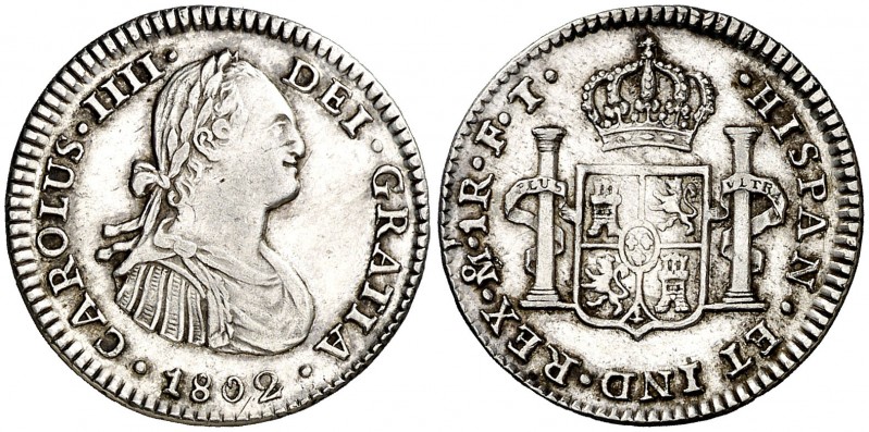 1802. Carlos IV. México. FT. 1 real. (AC. 449). 3,32 g. Buen ejemplar. MBC+.