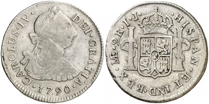 1790. Carlos IV. Lima. IJ. 2 reales. (AC. 569). 6,76 g. Busto de Carlos III. Ord...