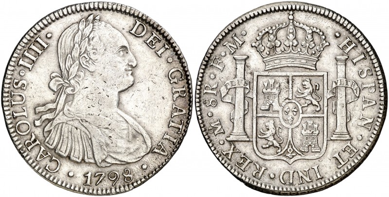 1798. Carlos IV. México. FM. 8 reales. (AC. 961). 26,95 g. Rayitas. MBC.