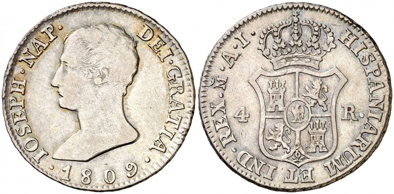 1809. José Napoleón. Madrid. AI. 4 reales. (AC. 13). 5,80 g. MBC/MBC+.