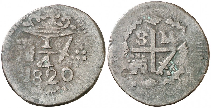 1820. Fernando VII. Santa Marta. 1 cuarto. (AC. 119). 1,88 g. CU. MBC.