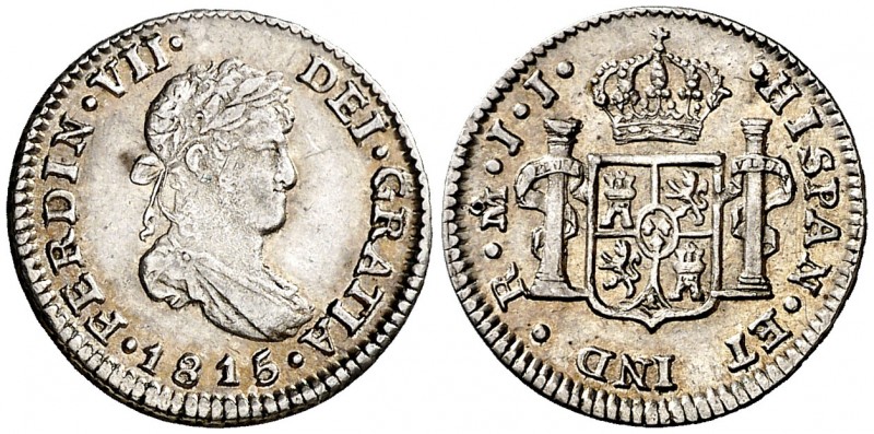 1815. Fernando VII. México. JJ. 1/2 real. (AC. 403). 1,66 g. Bonita pátina. MBC+...