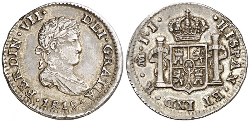 1819. Fernando VII. México. JJ. 1/2 real. (AC. 410). 1,65 g. MBC/MBC+.