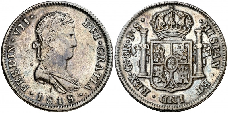 1818. Fernando VII. Guadalajara. FS. 8 reales. (AC. 1208). 26,79 g. Hojita y ray...