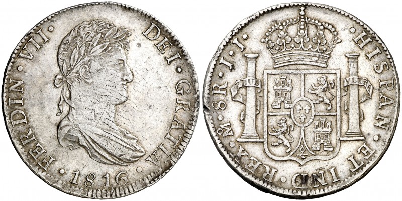 1816. Fernando VII. México. JJ. 8 reales. (AC. 1331). 26,83 g. Plata ligeramente...