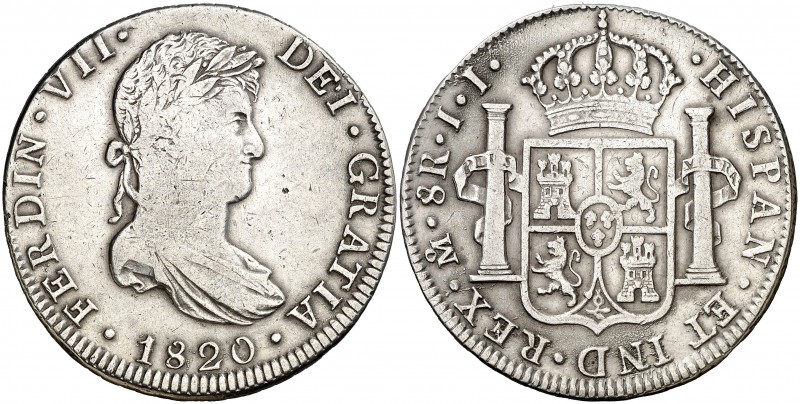 1820. Fernando VII. México. JJ. 8 reales. (AC. 1336). 26,88 g. BC+/MBC-.