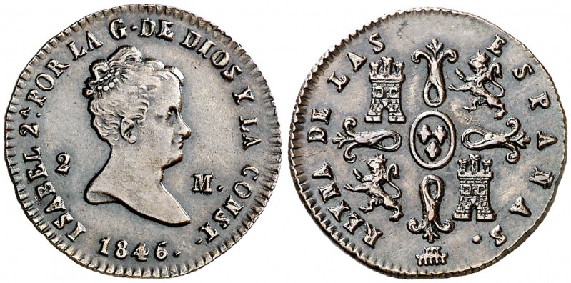 1846. Isabel II. Segovia. 2 maravedís. (AC. 58). 2,18 g. MBC+/EBC-.