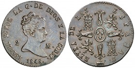 1848. Isabel II. Segovia. 2 maravedís. (AC. 60). 2,19 g. Leve hojita. MBC+/EBC-.