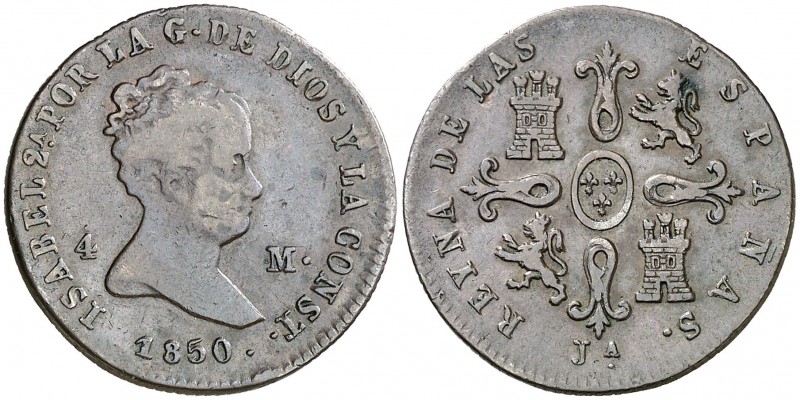 1850. Isabel II. Jubia. 4 maravedís. (AC. 76). 4,94 g. BC+/MBC-.