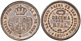 1850. Isabel II. Segovia. 1 décima de real. (AC. 141). 3,92 g. Parte de brillo original. EBC.