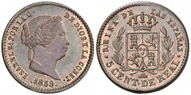 1859. Isabel II. Segovia. 5 céntimos de real. (AC. 164). 1,86 g. Bella. S/C-.