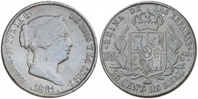 1861. Isabel II. Segovia. 25 céntimos de real. (AC. 194). 9,03 g. Golpecitos. BC+.