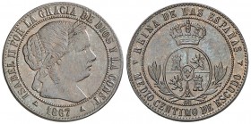 1867. Isabel II. Segovia. OM. 1/2 céntimo de escudo. (AC. 209). 1,29 g. EBC-.