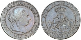 1867. Isabel II. Jubia. OM. 2 1/2 céntimos de escudo. (AC. 236). 6,22 g. Golpecito. MBC-/MBC.