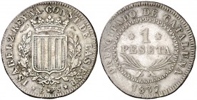 1837. Isabel II. Barcelona. PS. 1 peseta. (AC. 272). 5,66 g. Escasa. MBC-/MBC.