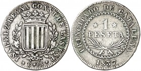 1837. Isabel II. Barcelona. PS. 1 peseta. (AC. 272). 5,64 g. Escasa. MBC/MBC+.