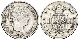 1859. Isabel II. Barcelona. 1 real. (AC. 283). 1,29 g. Escasa. BC+/MBC-.