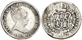 1841. Isabel II. Madrid. CL. 1 real. (AC. 294). 1,47 g. Soldadura en reverso. Rara. BC.