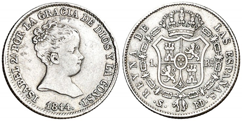 1844. Isabel II. Sevilla. RD. 1 real. (AC. 315). 1,51 g. Escasa. MBC-/MBC.