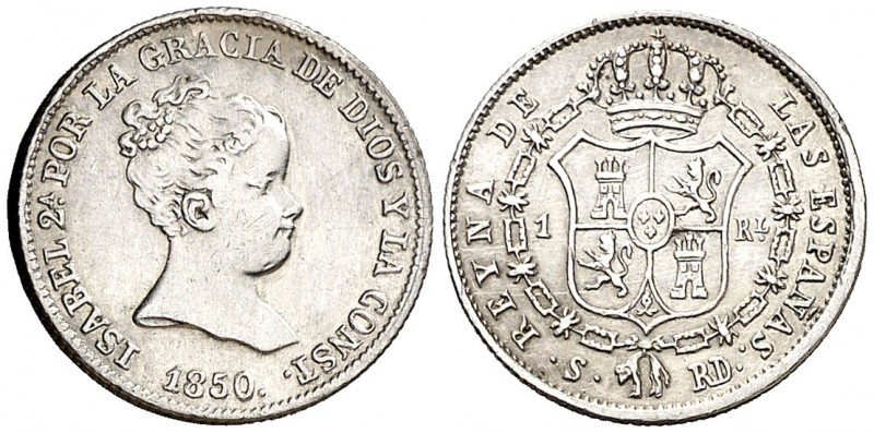 1850. Isabel II. Sevilla. RD. 1 real. (AC. 317). 1,27 g. Primer busto de este añ...