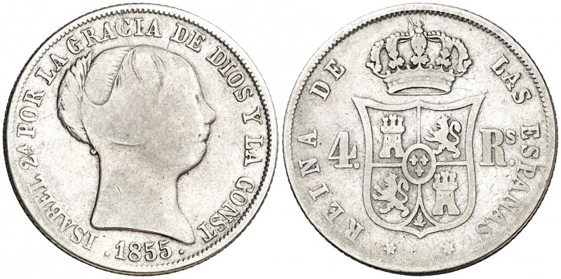 1855. Isabel II. Madrid. 4 reales. (AC. 460). 4,91 g. Escasa. BC.