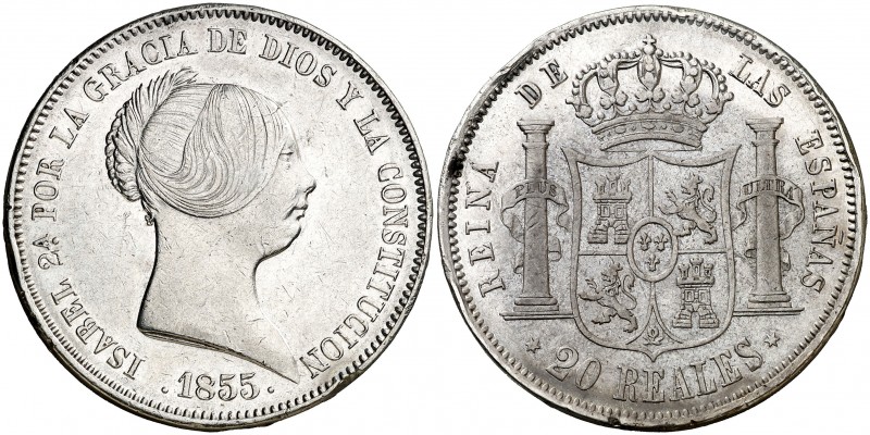 1855. Isabel II. Madrid. 20 reales. (AC. 597). 25,77 g. Golpecitos. MBC-/MBC.