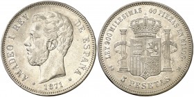1871*1871. Amadeo I. SDM. 5 pesetas. (AC. 1). 24,84 g. Parte de brillo original. MBC/MBC+.