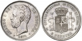 1871*1871. Amadeo I. SDM. 5 pesetas. (AC. 1). 24,97 g. Buen ejemplar. MBC+/EBC-.