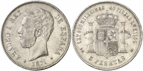 1871*1873. Amadeo I. DEM. 5 pesetas. (AC. 3). 25,01 g. Muy escasa. MBC-.