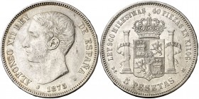 1875*1875. Alfonso XII. DEM. 5 pesetas. (AC. 35). 24,61 g. Leves marquitas. MBC+.