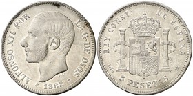 1882/1*1882/1. Alfonso XII. MSM. 5 pesetas. (AC. 46). 24,99 g. Limpiada. Rara. (MBC).