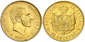 1881*1881. Alfonso XII. MSM. 25 pesetas. (AC. 82). 8,03 g. Golpe en canto. EBC-.