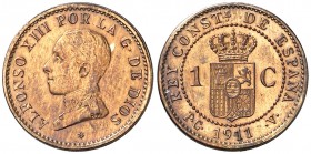 1911*1. Alfonso XIII. PCV. 1 céntimo. (AC. 3). 1,04 g. EBC/EBC+.