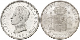 1905*1905. Alfonso XIII. SMV. 2 pesetas. (AC. 88). 10 g. Brillo original. S/C-.