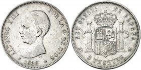 1888*1888. Alfonso XIII. MPM. 5 pesetas. (AC. 92). 24,76 g. Rayitas. MBC-.