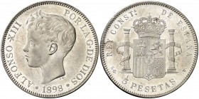 1898*1898. Alfonso XIII. SGV. 5 pesetas. (AC. 109). 25 g. Rayitas. Brillo original. EBC-.