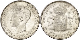 1899*1899. Alfonso XIII. SGV. 5 pesetas. (AC. 110). 24,69 g. Manchitas. EBC+.