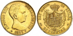 1890*1890. Alfonso XIII. MPM. 20 pesetas. (AC. 114). 6,44 g. Golpecitos. MBC+.