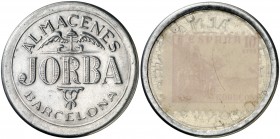 Barcelona. Almacenes Jorba. 10 céntimos. (AL. 1386). 1,59 g. Chapa metálica con sello pegado. EBC-.