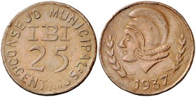 1937. Ibi (Alicante). 25 céntimos. (AC. 17). 2,98 g. Golpecitos. MBC.