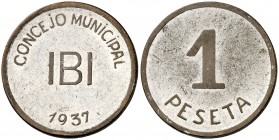 1937. Ibi (Alicante). 1 peseta. (AC. 19). 6,16 g. Leves rayitas. Escasa. EBC+.