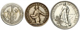 1937. Asturias y León. 50 céntimos, 1 y 2 pesetas. (AC. 8 a 10). 3 monedas, serie completa. MBC-/MBC+.