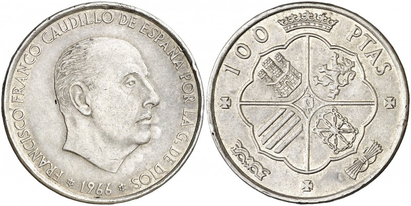 1966*1967. Franco. 100 pesetas. (AC. 146). 18,82 g. La leyenda del canto comienz...