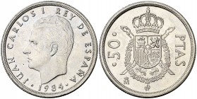 1984. Juan Carlos I. 50 pesetas. (AC. 109). 12,37 g. Escasa. S/C.