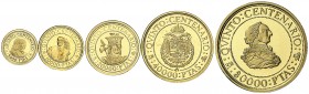 1991. Juan Carlos I. 5000, 10000, 20000, 40000 y 80000 pesetas. (Fuster MC-50 a 54). V Centenario - Serie III. Lote de 5 estuches de la FNMT con certi...