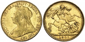1901. Australia. Victoria. P (Perth). 1 libra. (Fr. 25) (Kr. falta). 7,95 g. AU. Golpecitos. MBC+.